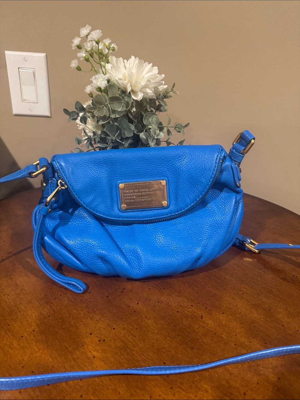 Marc by Marc Jacobs Cobalt Blue Leather Crossbody with Gold Plaque